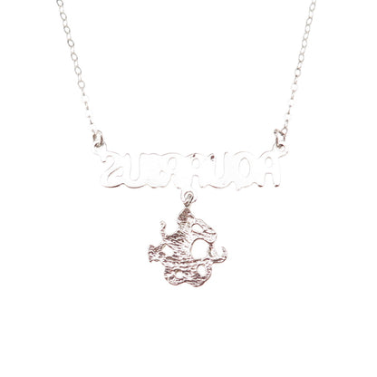925 Sterling Silver Vintage Aquarius Zodiac Sign Cable Chain Necklace 18"