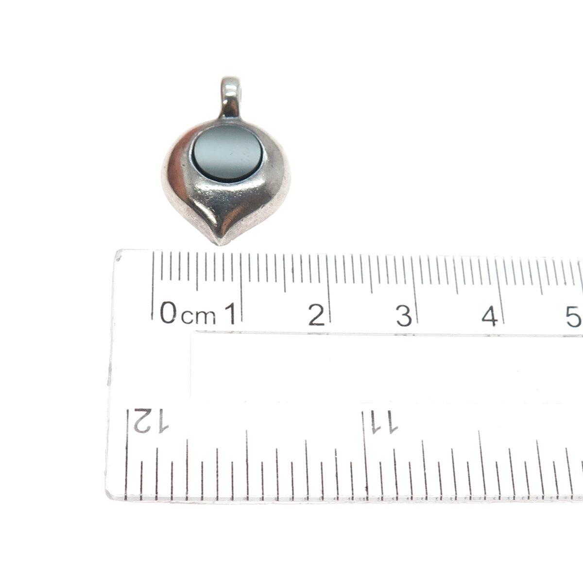 925 Sterling Silver Vintage Israel Real Black Onyx Modernist Petal Mini Pendant