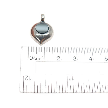 925 Sterling Silver Vintage Israel Real Black Onyx Modernist Petal Mini Pendant