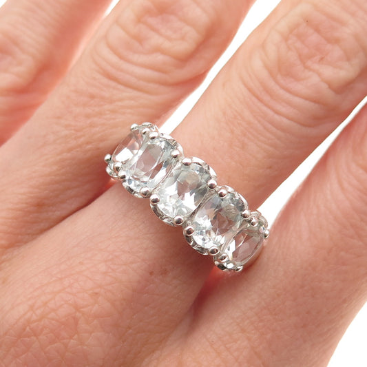 925 Sterling Silver Vintage Real Oval-Cut Light Blue Topaz Ring Size 10