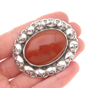 Anton Michelsen 925 Sterling Silver Vintage Denmark Real Amber Rose Pin Brooch