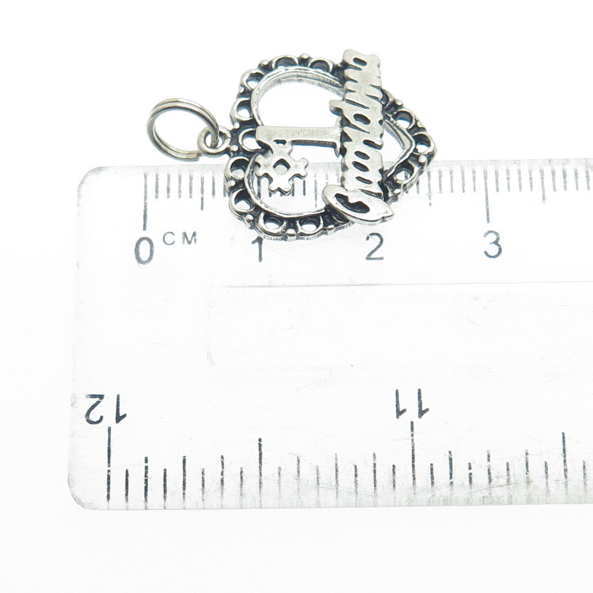 925 Sterling Silver Vintage "#1 Grandma" Heart Oxidized Charm Pendant