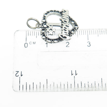 925 Sterling Silver Vintage "#1 Grandma" Heart Oxidized Charm Pendant
