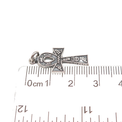 800 Silver Vintage Egyptian Ankh Oxidized Charm Pendant