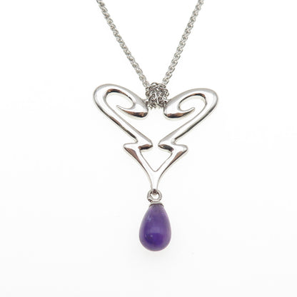GUESS 925 Sterling Silver Real Amethyst Heart Spiga Chain Necklace 14-18"