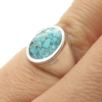 STULLER 925 Sterling Silver Vintage Real Turquoise Inlay Signet Ring Size 3