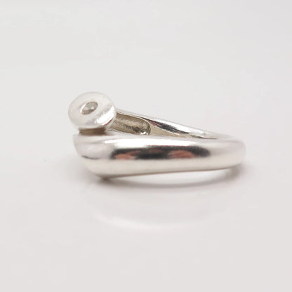 925 Sterling Silver Vintage C Z Modernist Ring Size 7.75
