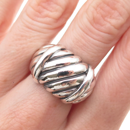 925 Sterling Silver Vintage Modernist Ribbed Oxidized Ring Size 8.75
