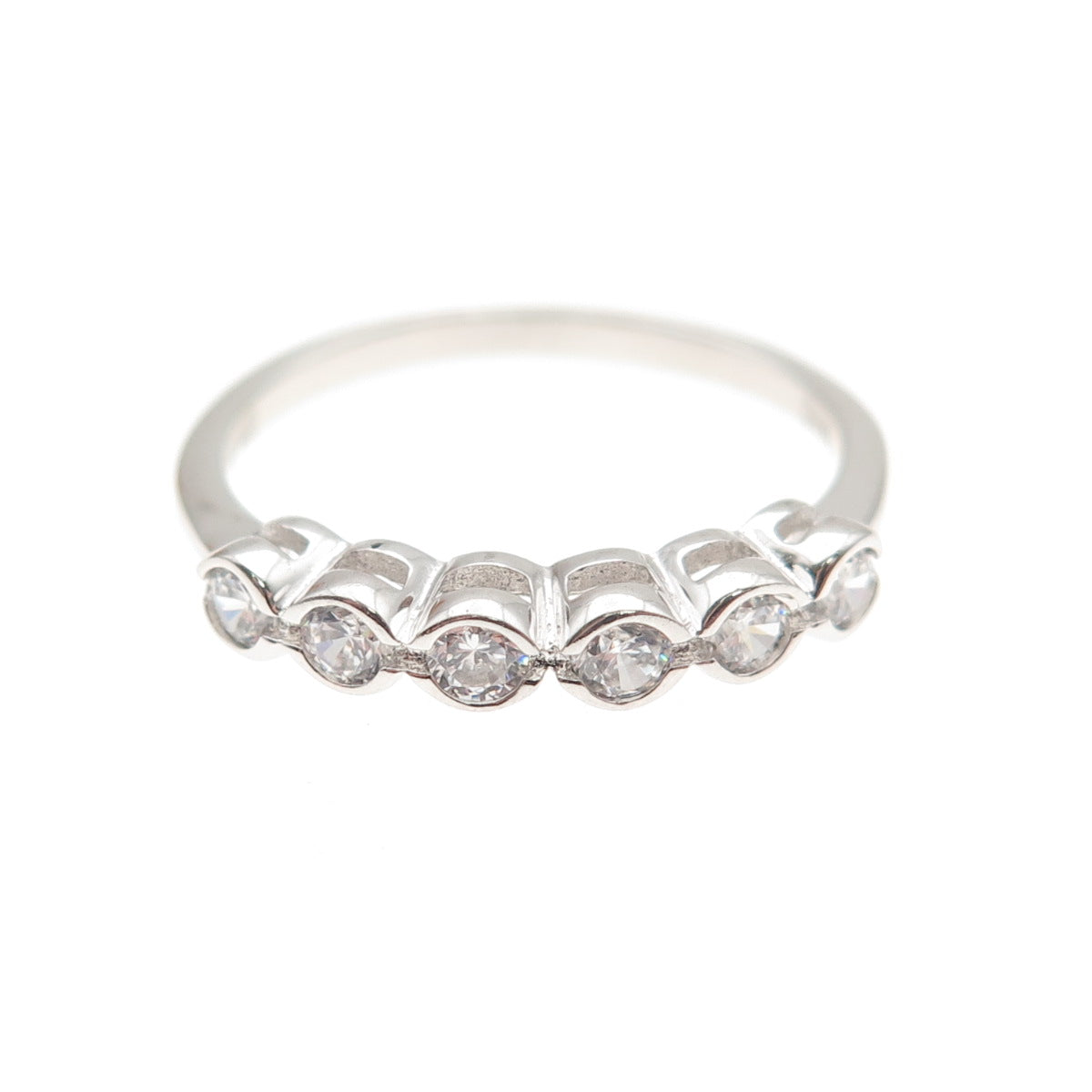 925 Sterling Silver Round-Cut C Z Half Eternity Band Ring Size 7.25