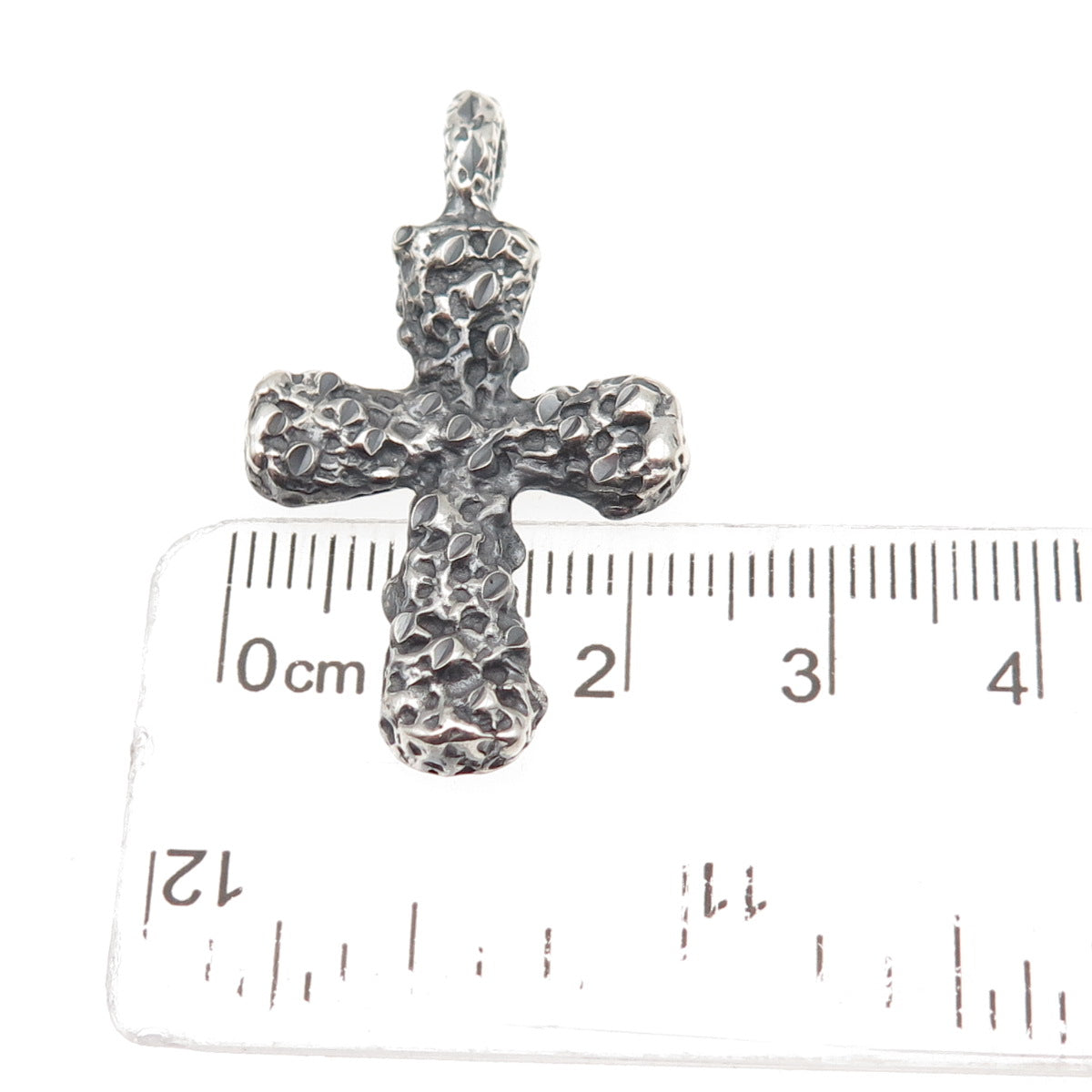 925 Sterling Silver Vintage Modernist Nugget Cross Oxidized Pendant