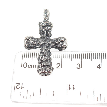 925 Sterling Silver Vintage Modernist Nugget Cross Oxidized Pendant
