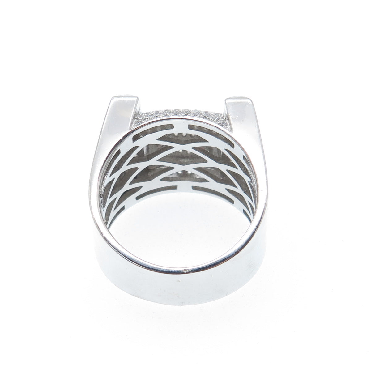 925 Sterling Silver Round-Cut Shaped C Z Square Domed Wide Ring Size 10.5