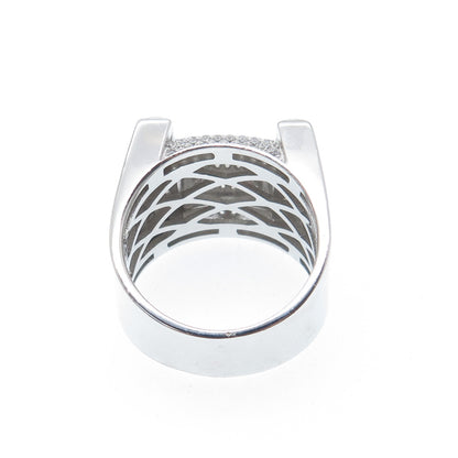 925 Sterling Silver Round-Cut Shaped C Z Square Domed Wide Ring Size 10.5