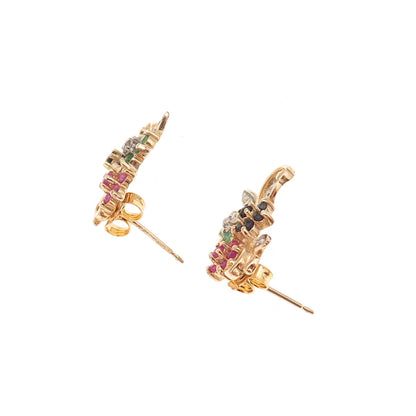 Ross Simons 925 Sterling Gold Plated Vintage Real Sapphire Ruby Emerald Earrings
