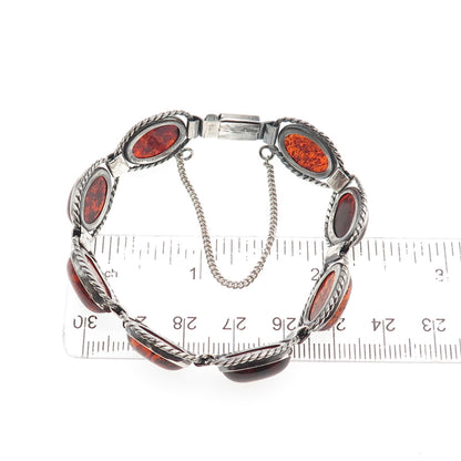 925 Sterling Silver Vintage Real Cabochon Amber Oxidized Bracelet 6.75"