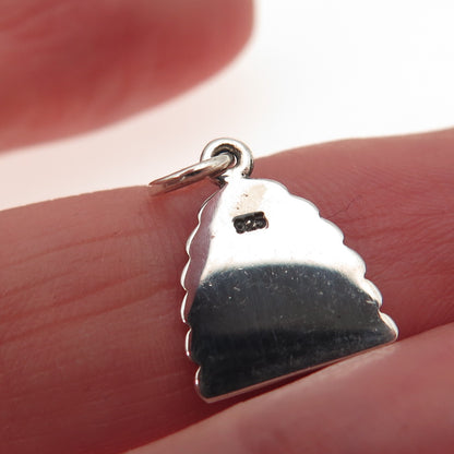 925 Sterling Silver Vintage Beehive Oxidized Charm Pendant