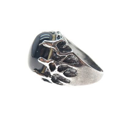 925 Sterling Silver Vintage Real Star Sapphire Modernist Oxidized Ring Size 9.5