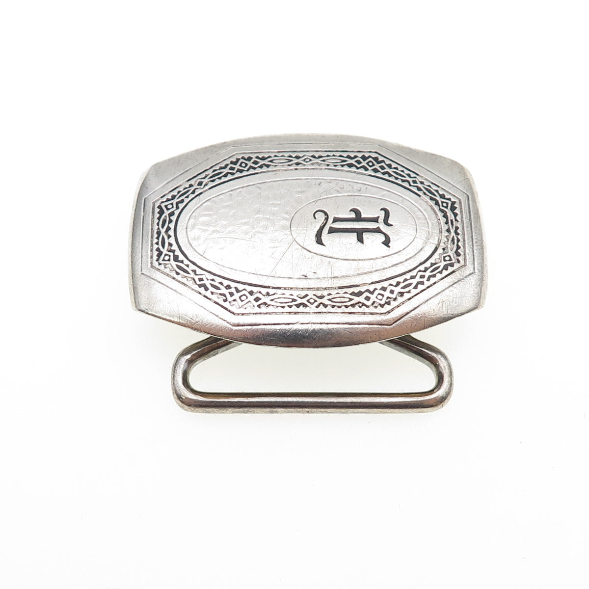 HICKOK Sterling Silver & Bronze Antique Art Deco Letter F Oxidized Belt Buckle