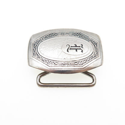 HICKOK Sterling Silver & Bronze Antique Art Deco Letter F Oxidized Belt Buckle