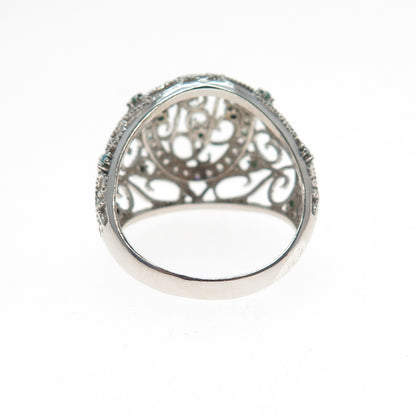 925 Sterling Silver Vintage Real Turquoise Filigree Dome Ring Size 7.75