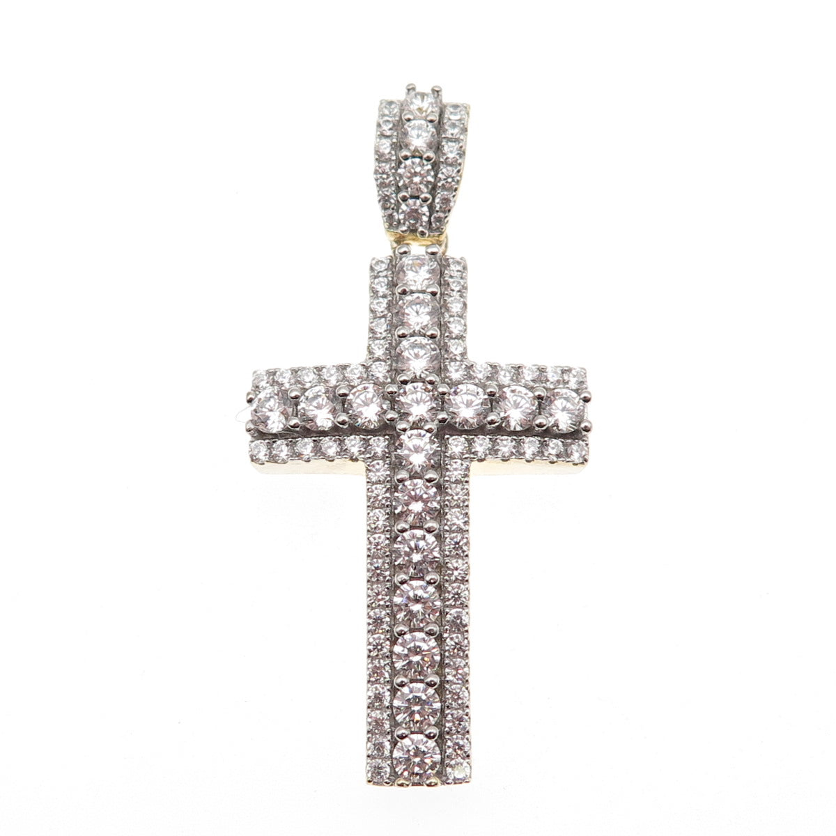 Dadwani 925 Sterling Silver Gold Plated Round-Cut C Z Cross Pendant