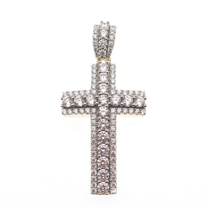 Dadwani 925 Sterling Silver Gold Plated Round-Cut C Z Cross Pendant