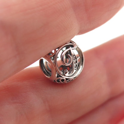 Pandora 925 Sterling Silver C Z Letter F Initial Slide Bead Charm