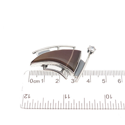 925 Sterling Silver Vintage Real Jasper & C Z Modernist Sailboat Slide Pendant