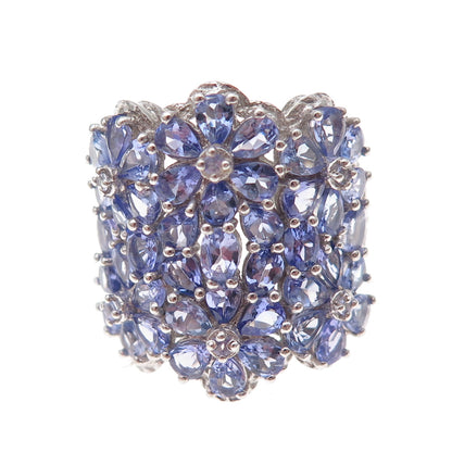 Chuck Clemency 925 Sterling Silver Real Tanzanite Floral Ring Size 8