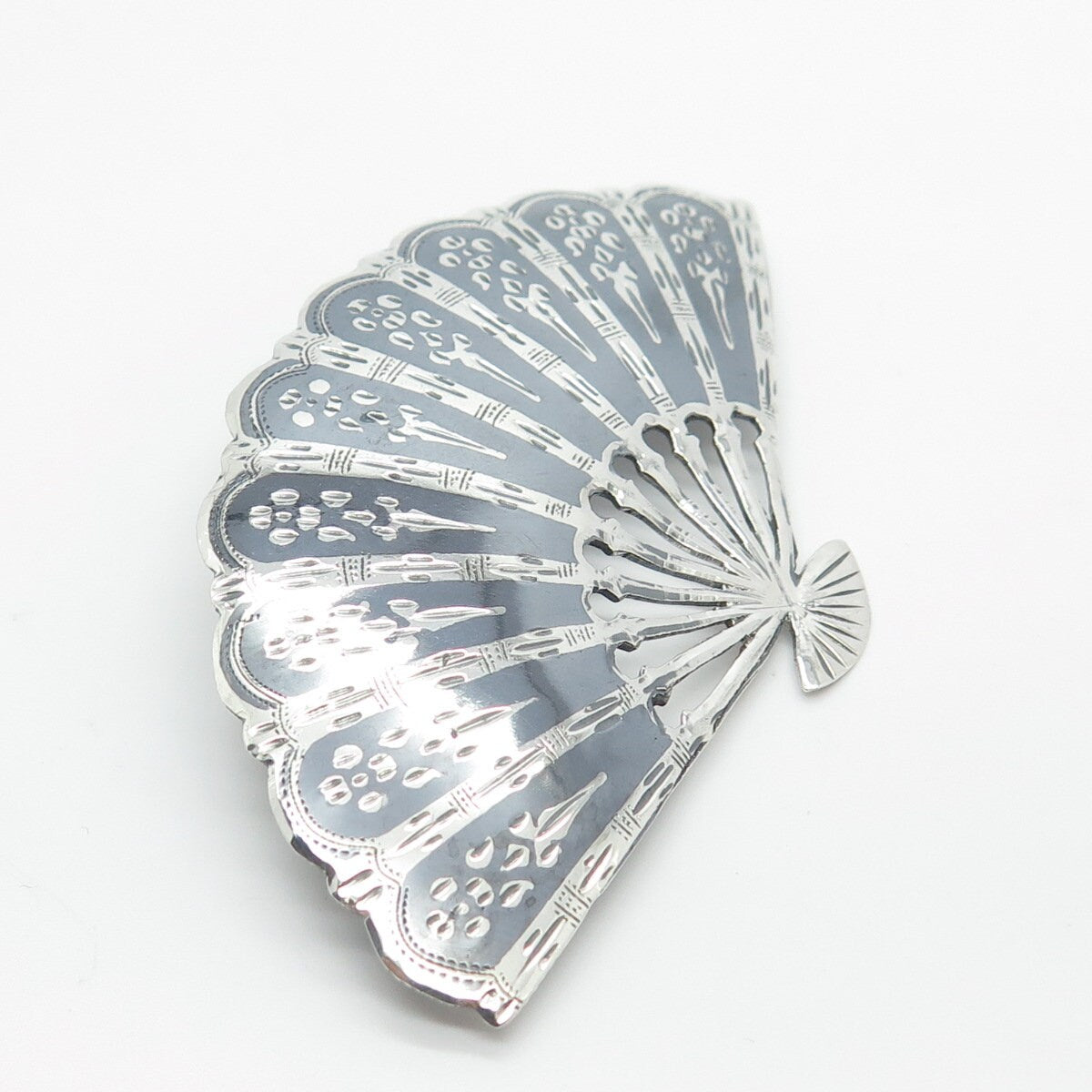 925 Sterling Silver Vintage SIAM Fan Pin Brooch