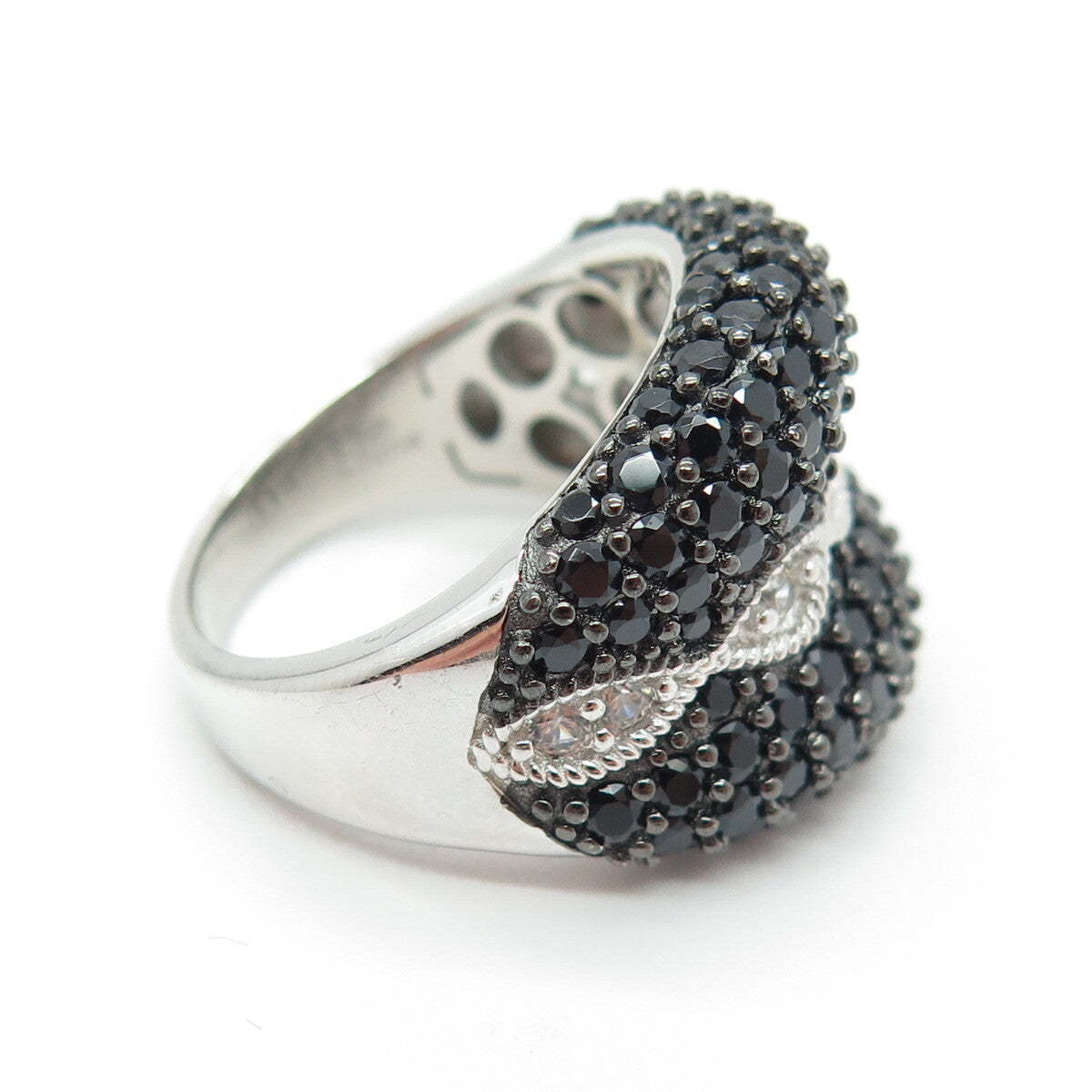 925 Sterling Silver Real Round-Cut White Topaz Black Spinel Marquise Ring Size 8