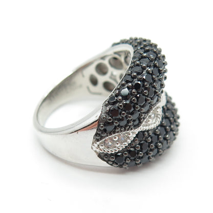 925 Sterling Silver Real Round-Cut White Topaz Black Spinel Marquise Ring Size 8