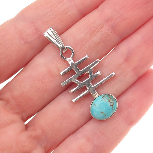 Renell Sterling Silver Vintage 2005 Turquoise Fortune Chinese Character Pendant