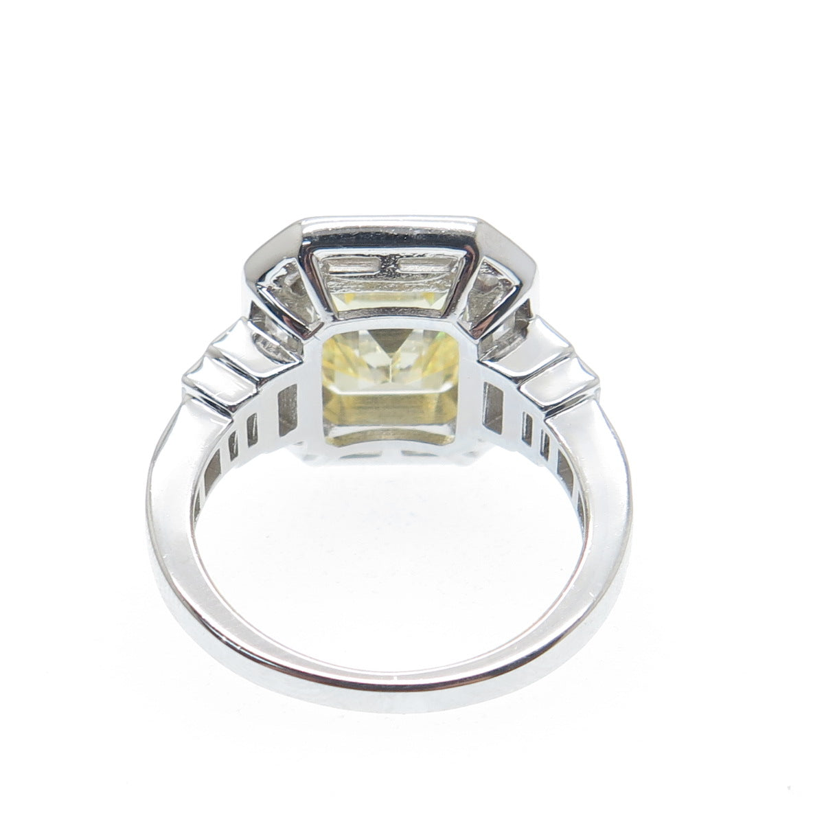 DSMK 925 Sterling Silver White & Lemon Emerald-Cut Shaped C Z Ring Size 7.25