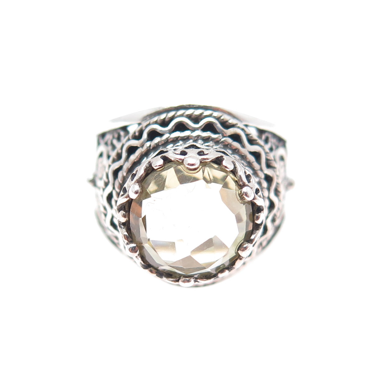 925 Sterling Silver Vintage Real Citrine Filigree Clover Lucky Ring Size 6