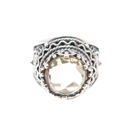 925 Sterling Silver Vintage Real Citrine Filigree Clover Lucky Ring Size 6