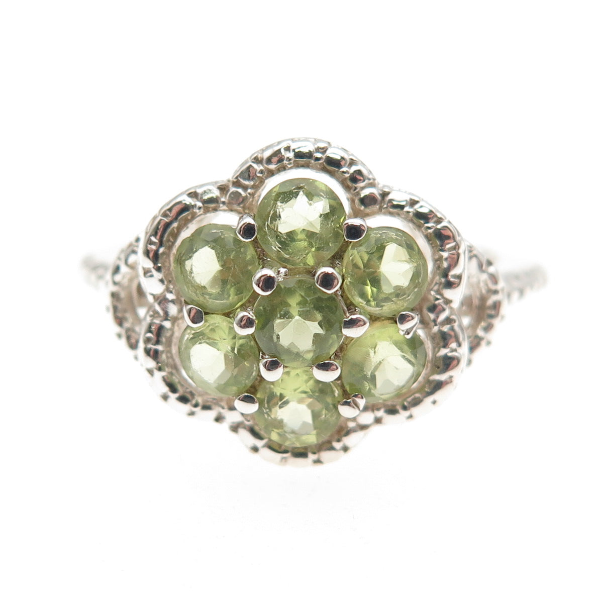 Chuck Clemency 925 Sterling Silver Real Round-Cut Peridot Cluster Ring Size 7