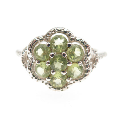 Chuck Clemency 925 Sterling Silver Real Round-Cut Peridot Cluster Ring Size 7