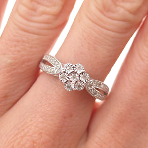 925 Sterling Silver Real Round-Cut Diamond Engagement Ring Size 7