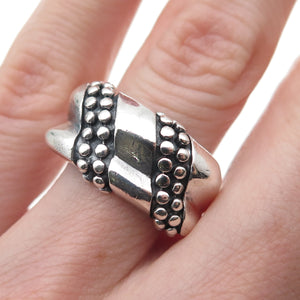 KEN CRAFTS 925 Sterling Silver Vintage Modernist Dotted Oxidized Ring Size 6