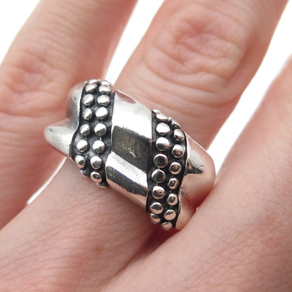 KEN CRAFTS 925 Sterling Silver Vintage Modernist Dotted Oxidized Ring Size 6