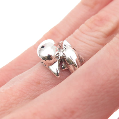 925 Sterling Silver Vintage Mom & Child Dolphin Oxidized Ring Size 5.75