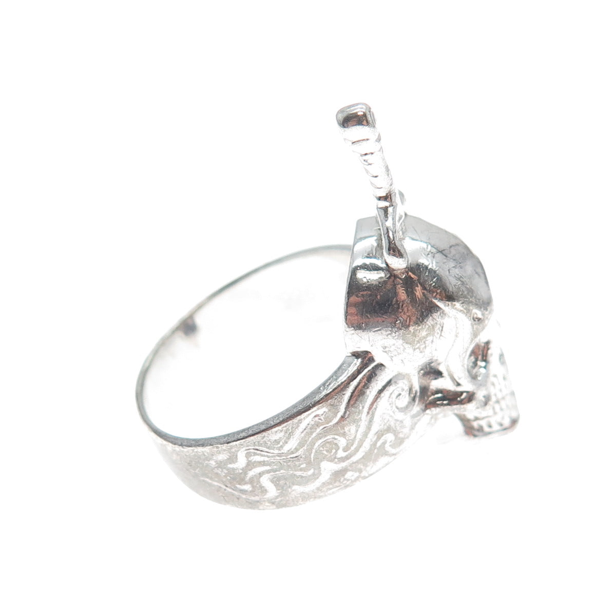 HARD JEWELRY 925 Sterling Silver Hallucinogenic Nightmare Skull Ring Size 9.25