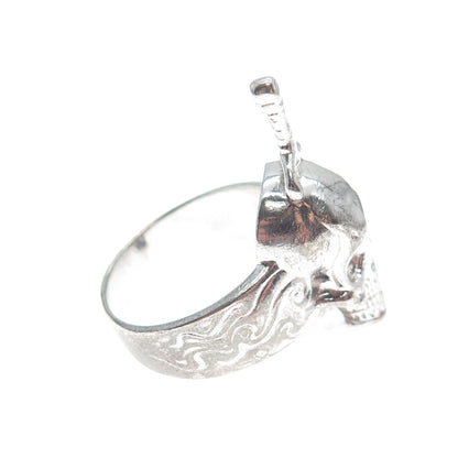 HARD JEWELRY 925 Sterling Silver Hallucinogenic Nightmare Skull Ring Size 9.25