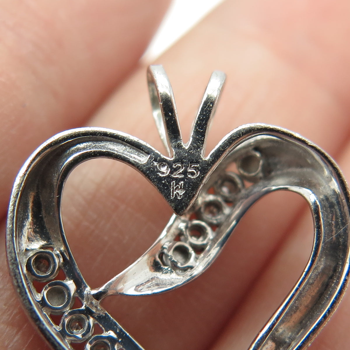 925 Sterling Silver Real Round-Cut Diamond Heart Charm Pendant