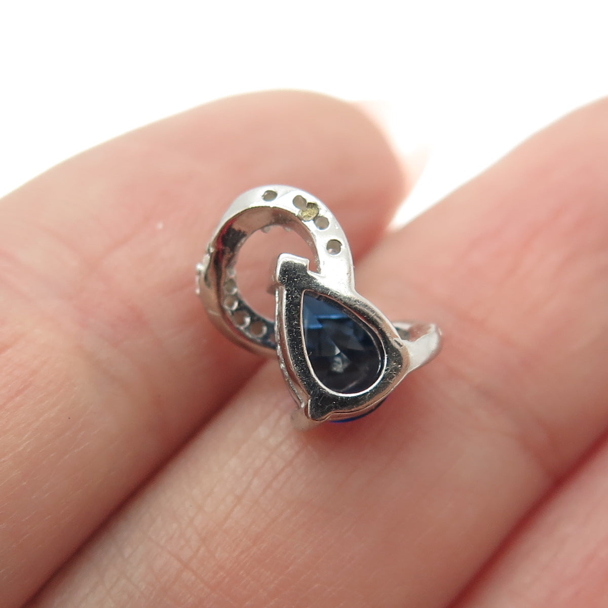 925 Sterling Silver Nano Sapphire & Round-Cut Shaped C Z Slide Pendant