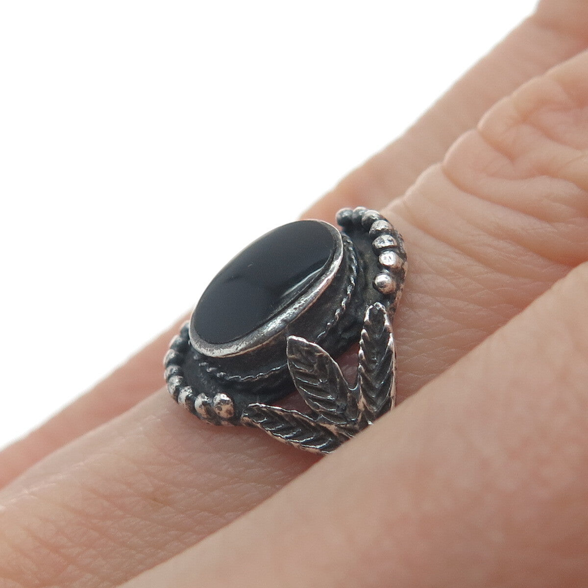 CHAPAL ZENRAY Sterling Silver Vintage Real Black Onyx Oxidized Ring Size 7.25