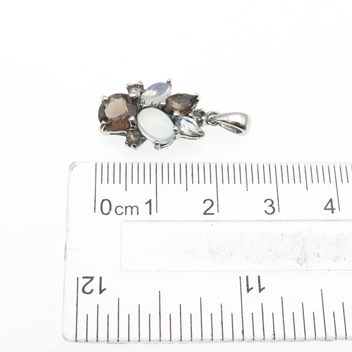 925 Sterling Silver Real Smoky Quartz Blue Topaz & Moonstone Charm Pendant