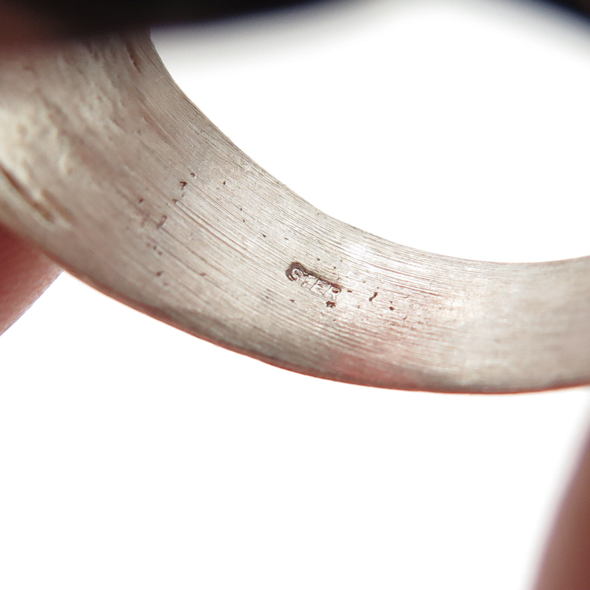 925 Sterling Silver Vintage Real Carnelian Modernist Oxidized Ring Size 9.5