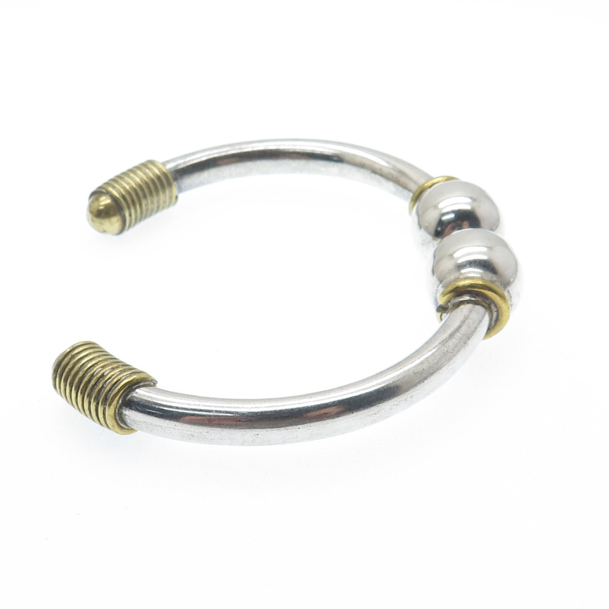 925 Sterling Silver 2-Tone Vintage Mexico Modernist Adjustable Bracelet 7.25"